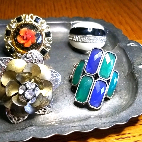 Adjustable Rings Dried Flowers Rhinestone - Picture 1 of 6